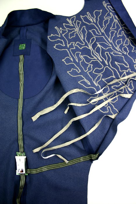 Conductive fabric appliqué and circuit detail on the HugJacket